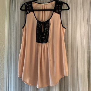 Tank top blouse , soft creamy/pink color trimmed in black